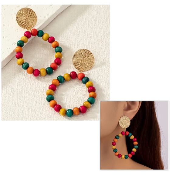 Jewelry - CIRCLE COLORFUL WOODEN EARRING